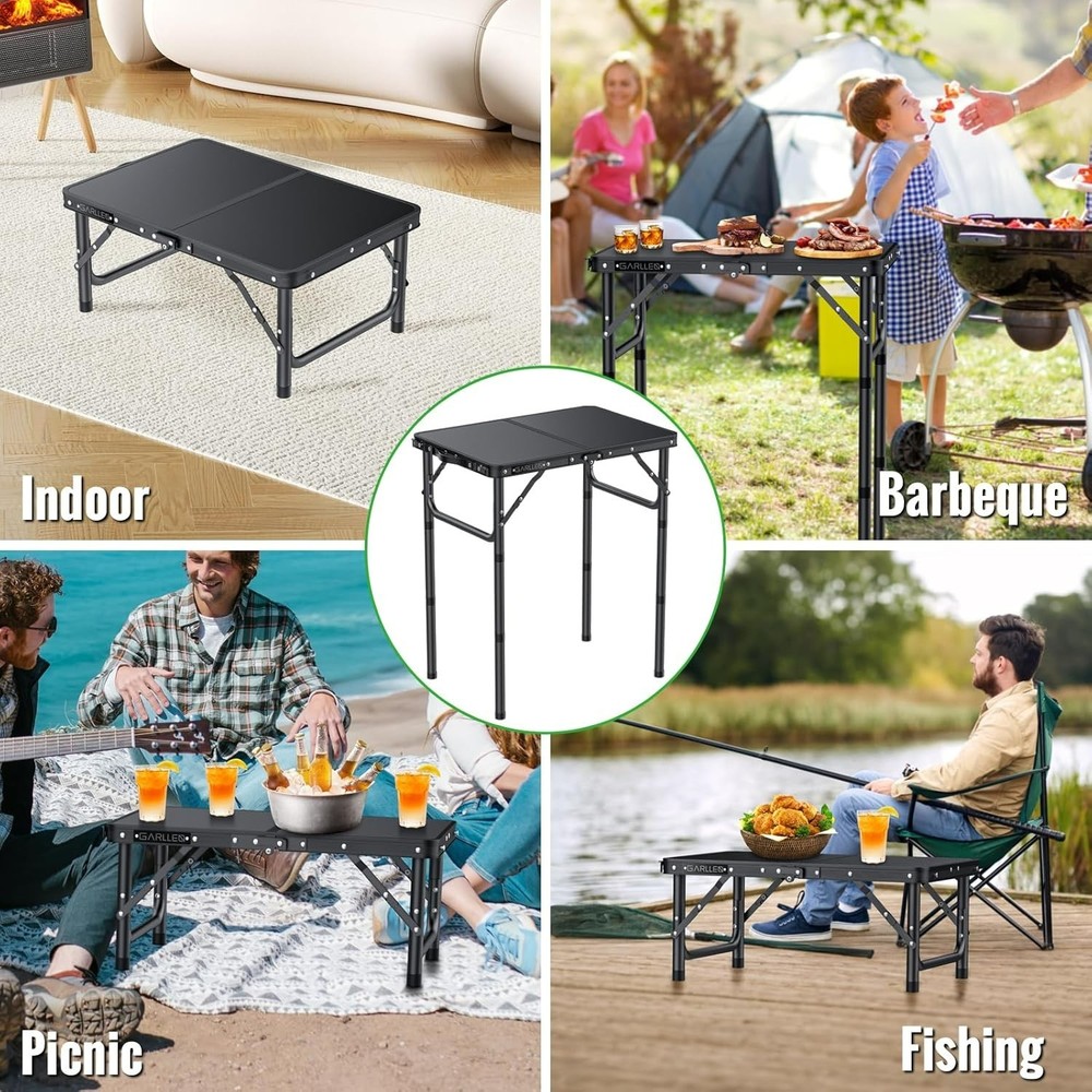 2ft Folding Camping Table, 3 Adjustable Height Lightweight Folded Picnic Table