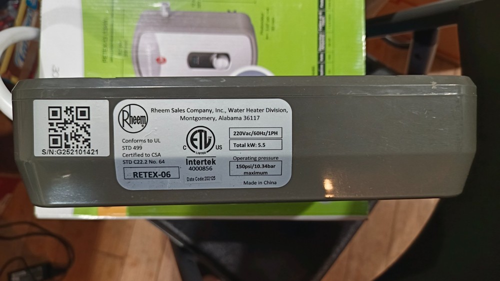 Rheem RETEX-06 6 kW 1.0 GPM Electric Tankless Water Heater - Gray