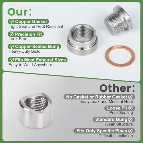 O2 Sensor Bung Weld in with Plug, 2 Set O2 Bung 304 M18-1.5 2 Set Silver