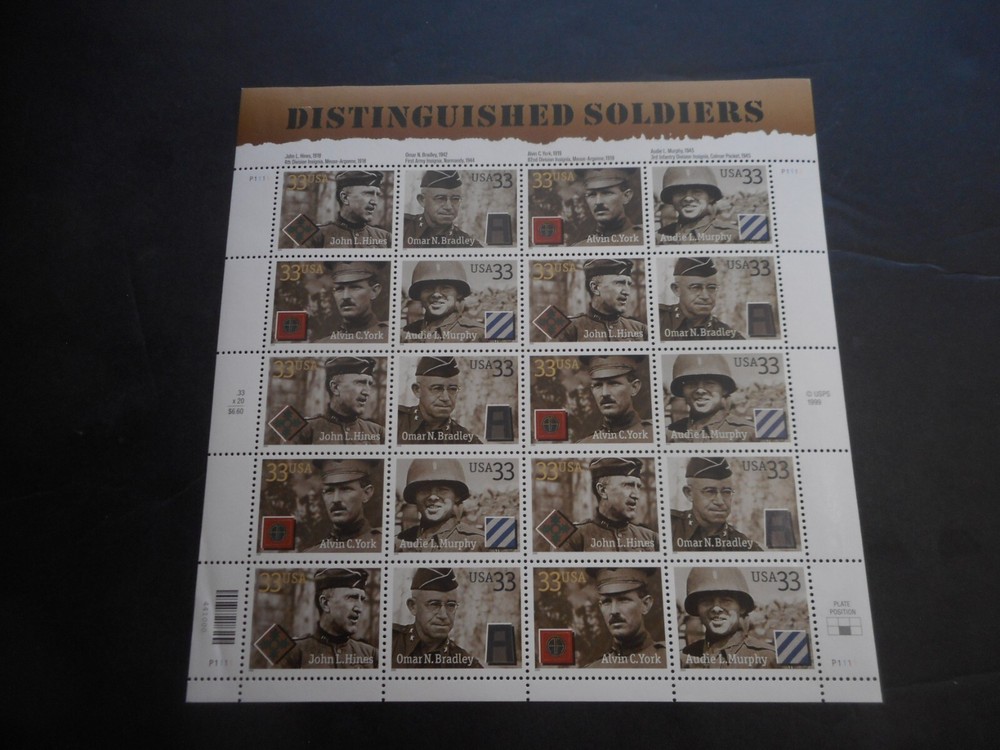 Scott 3393-96, 33 cent, Distinquished Soldiers,, Sheet