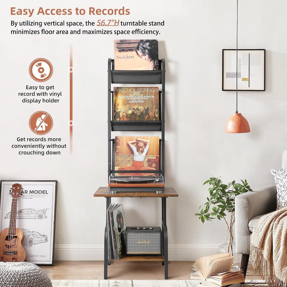 Record Player Stand with Vinyl Storage, Record Player Table with Vinyl Record...