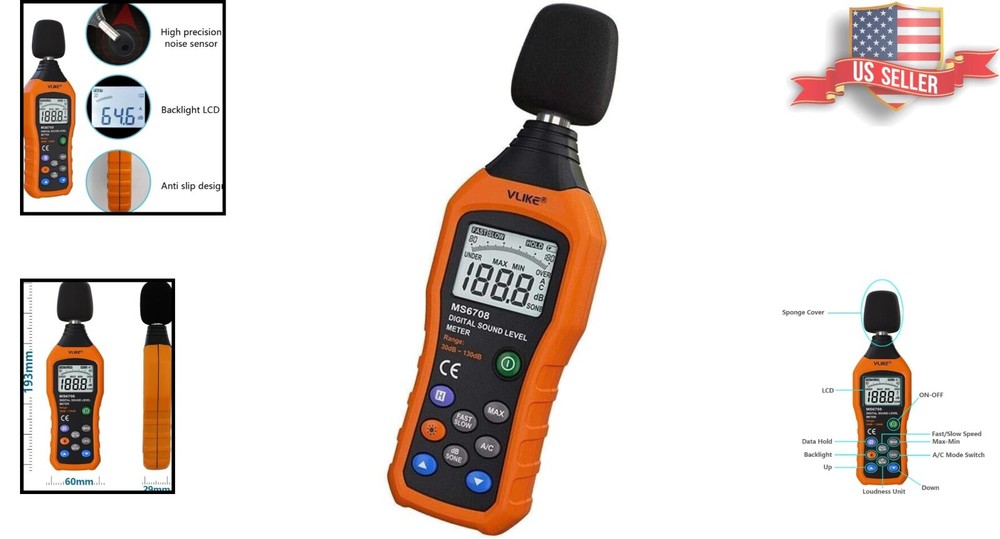 Mini Handheld Decibel Meter - A/C Mode, Anti-Drop Design, Power Saving Features
