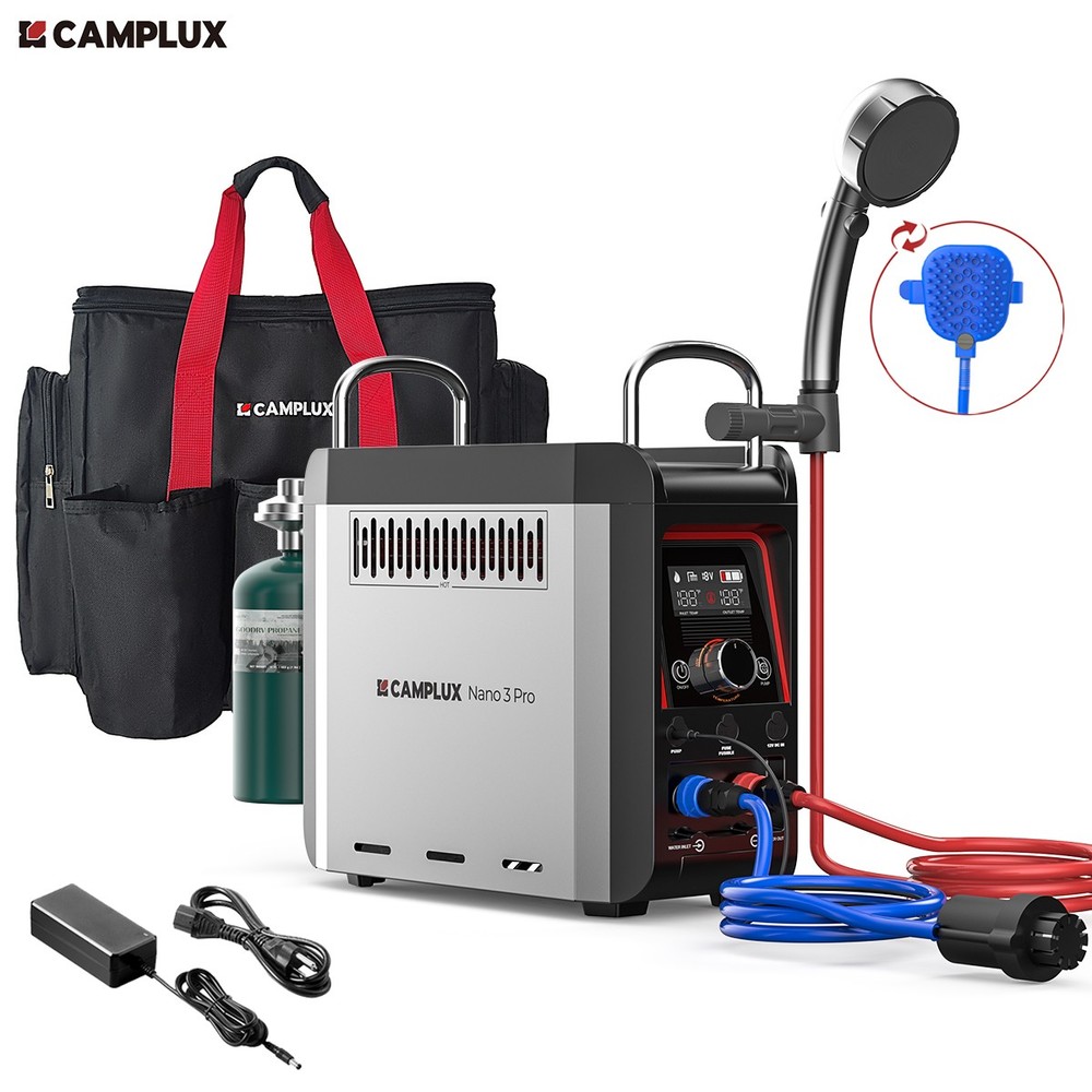CAMPLUX 1 lb Portable Propane Water Heater & Carrying Bag Outdoor Shower System