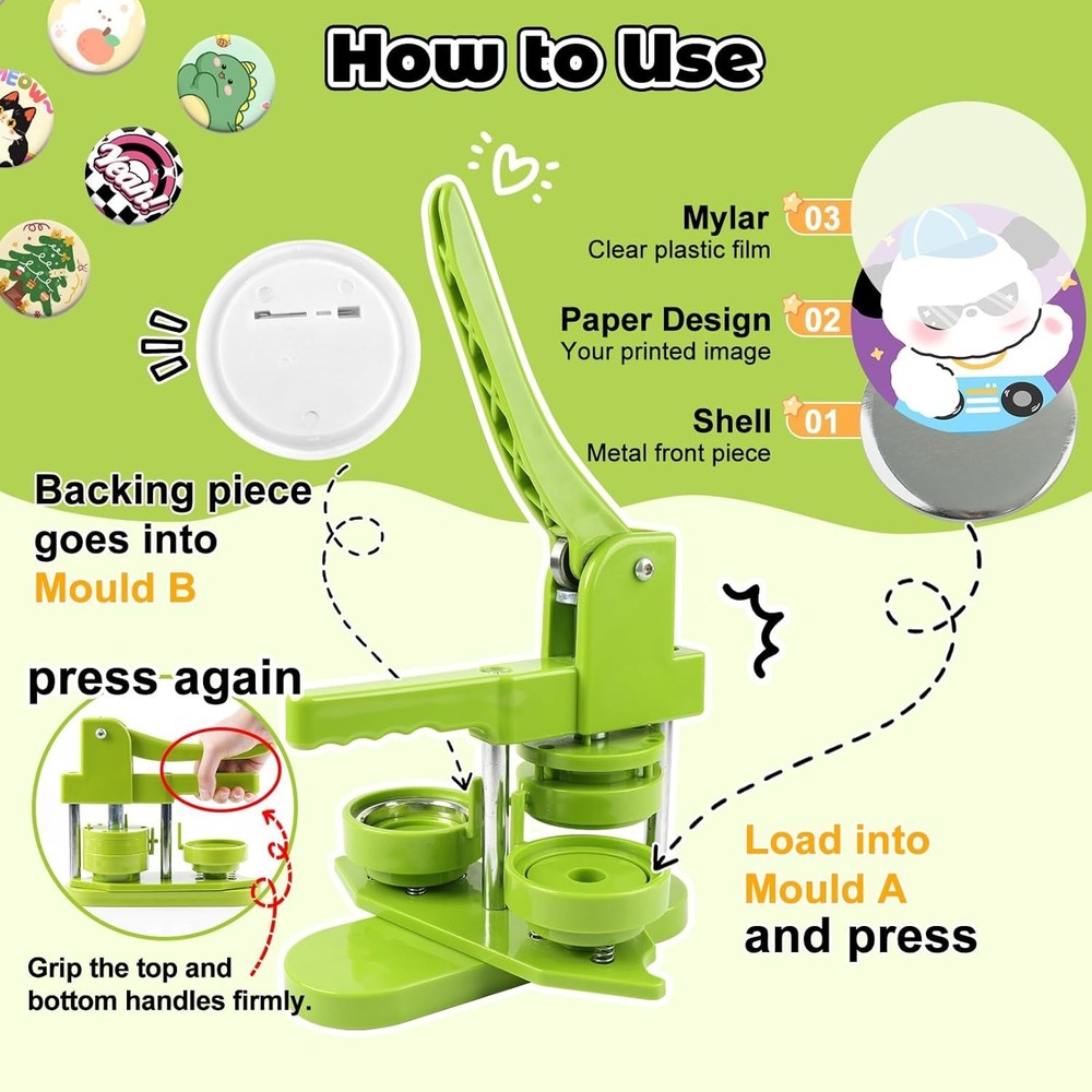 DIY Button Maker Machine 2.25” with 100 Supplies & Magic Book - Creative Fun