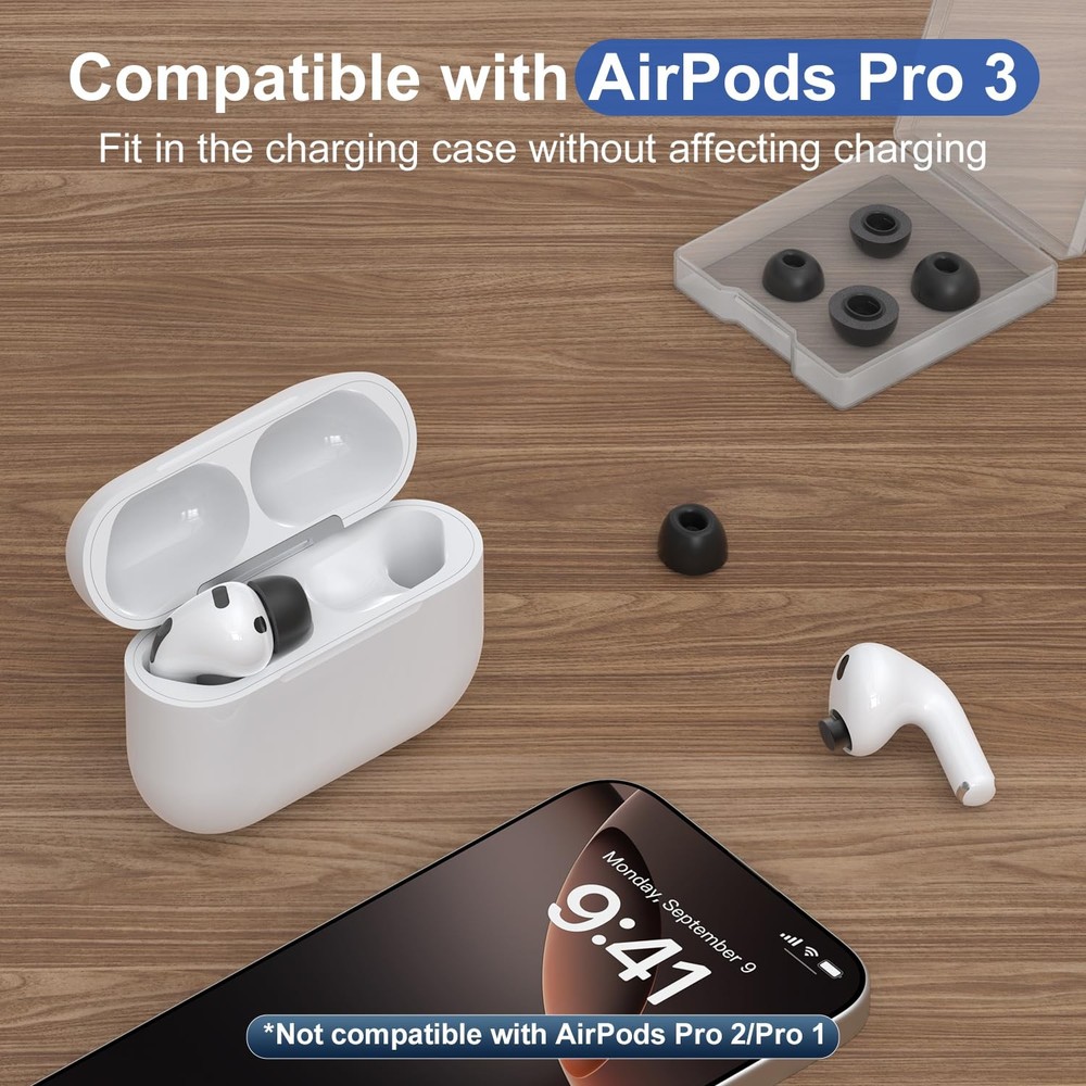 Memory Foam Ear Tips for Airpods Pro 3, Secure Fit, Comfortable, Better Black