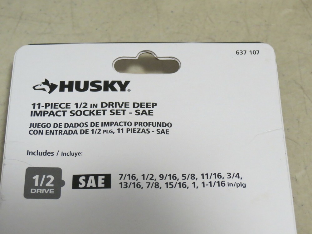 HUSKY 637 107 1/2" IMPACT DEEP SAE SOCKET SET 11 PIECE