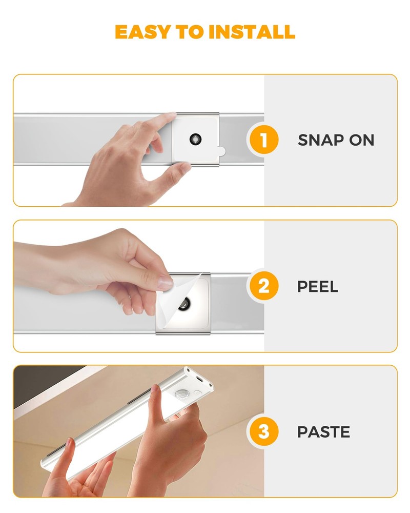 Under Cabinet Lights Motion Sensor Light Indoor USB-C Rechargeable LED Closet...