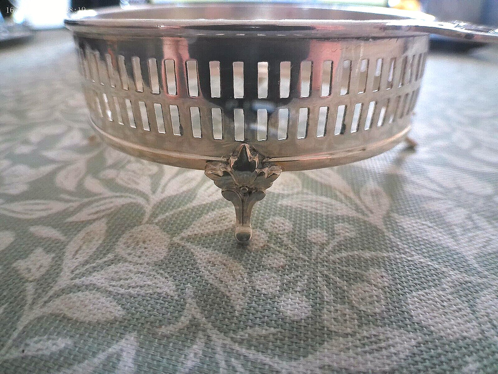 Vintage Silver Plate Pierced Frame Two-Handle Butter Dish; Mappin & Webb.
