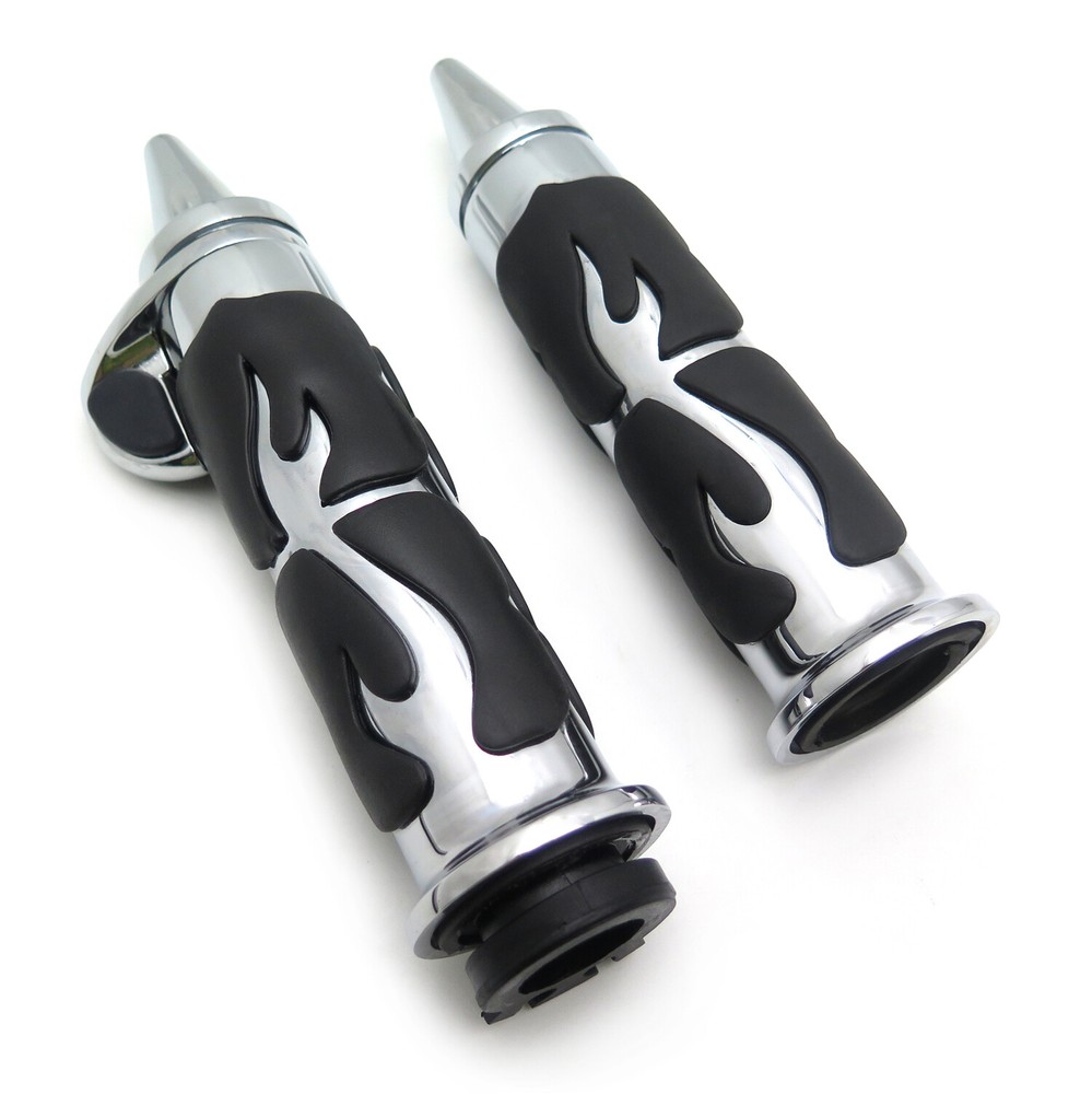 1Pair 25m Chrome Flame Spike Hand Grip Throttle Boss For Harley Dyna Touring Sof