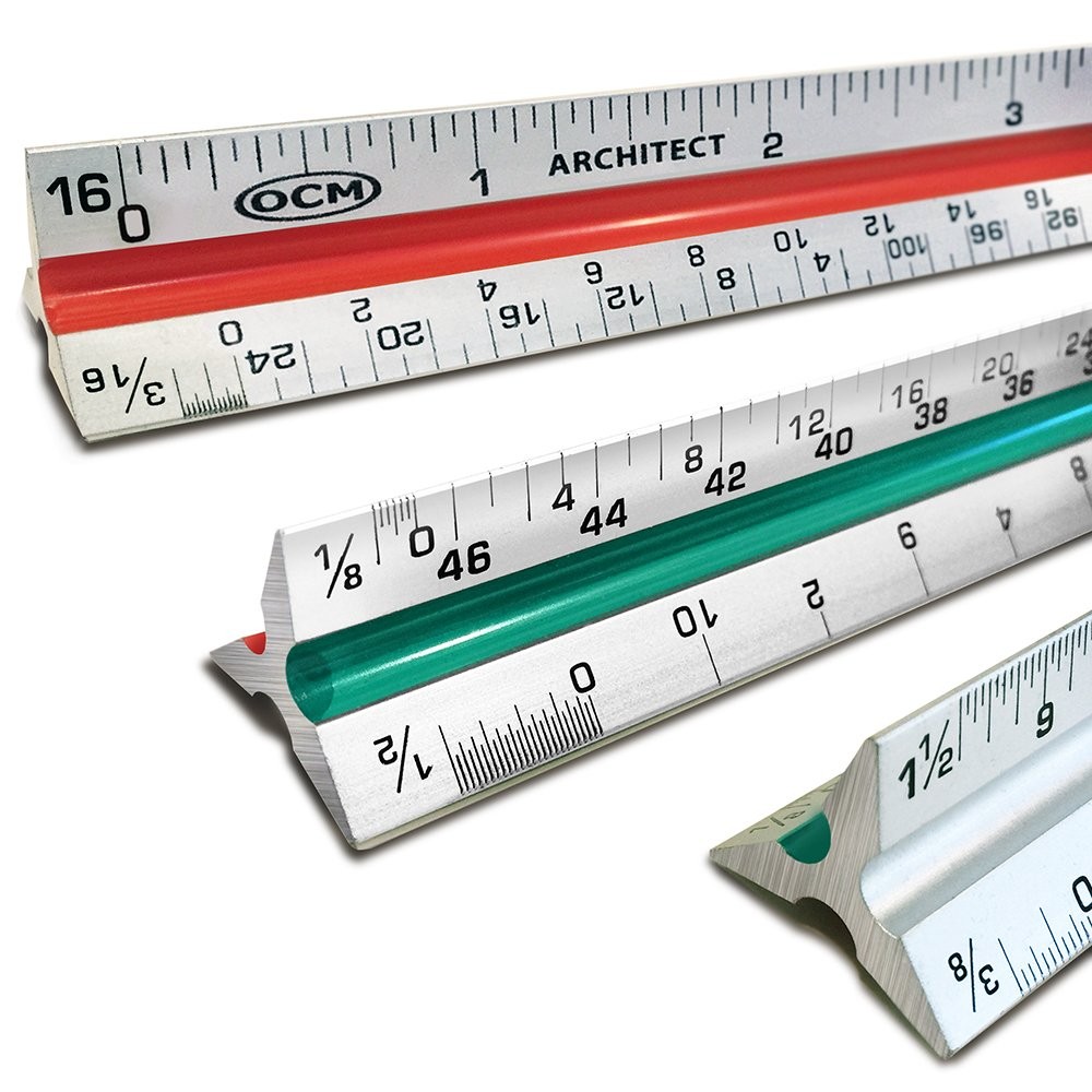 OCM 1 Triangular Architect Scale Ruler (Professional Grade Solid Aluminum) Co...