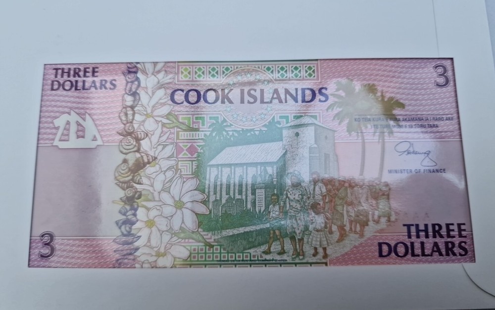 3 Dollars AAA Excellent Condition envelope Stamp BANKNOTE Cook Islands