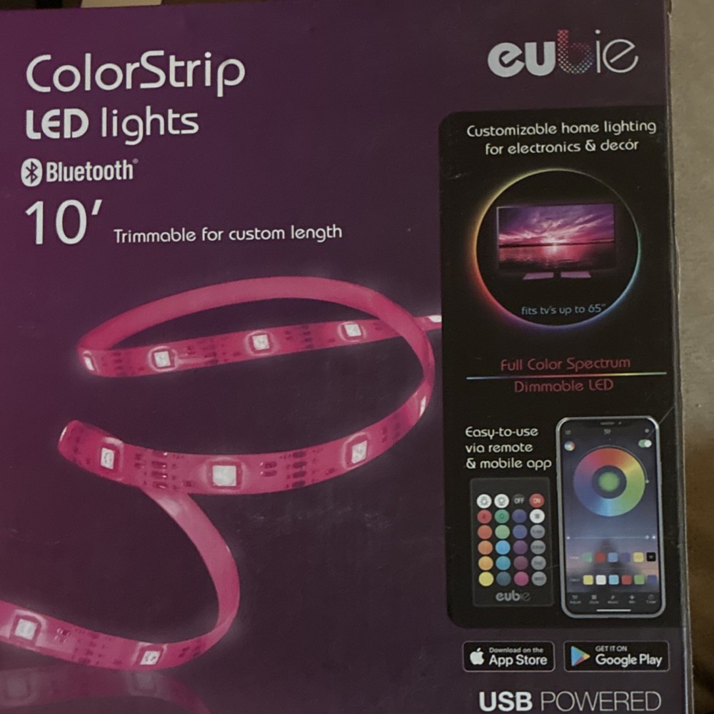 Eubie ColorStrip LED Light Strip 10ft Bluetooth USB Dimmable Remote