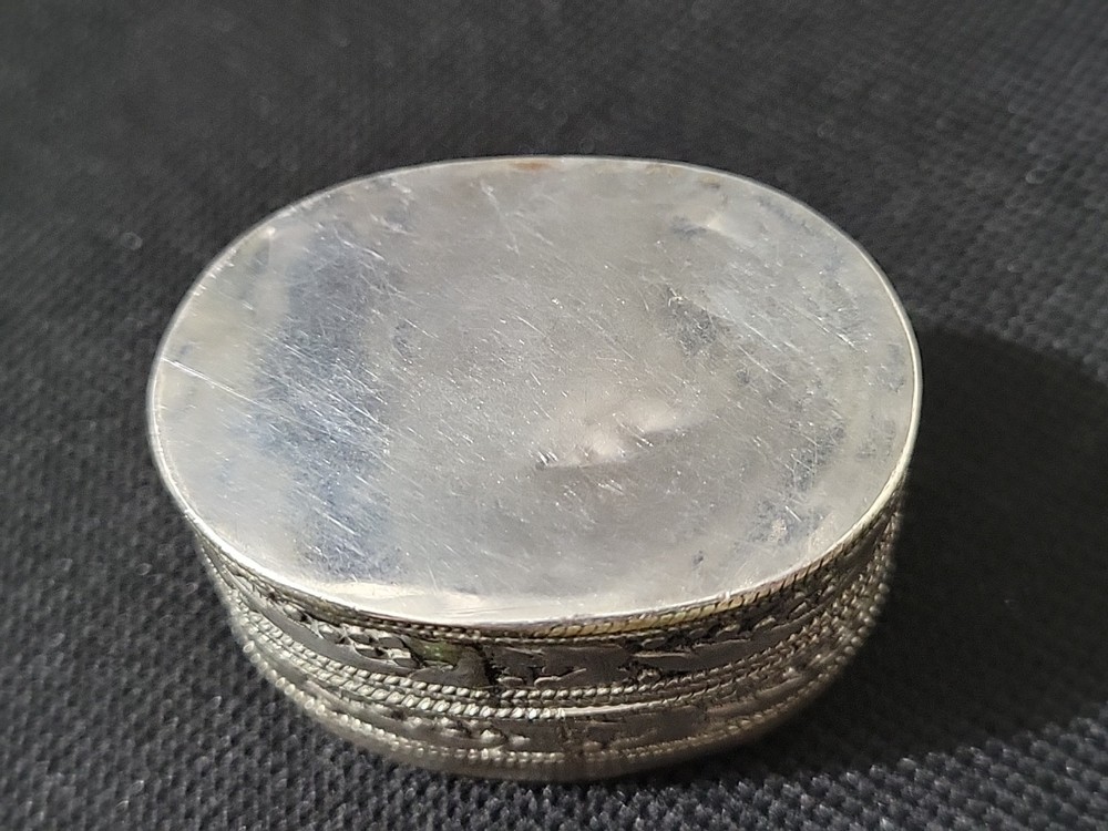Antique Ancient Islamic Sterling/Silver Plated? Pill Box Agate Stone 34g