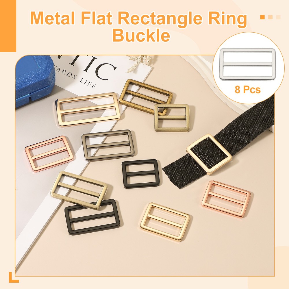 8pcs 1.5" Adjustable Flat Metal Slide Strap Buckle Silver