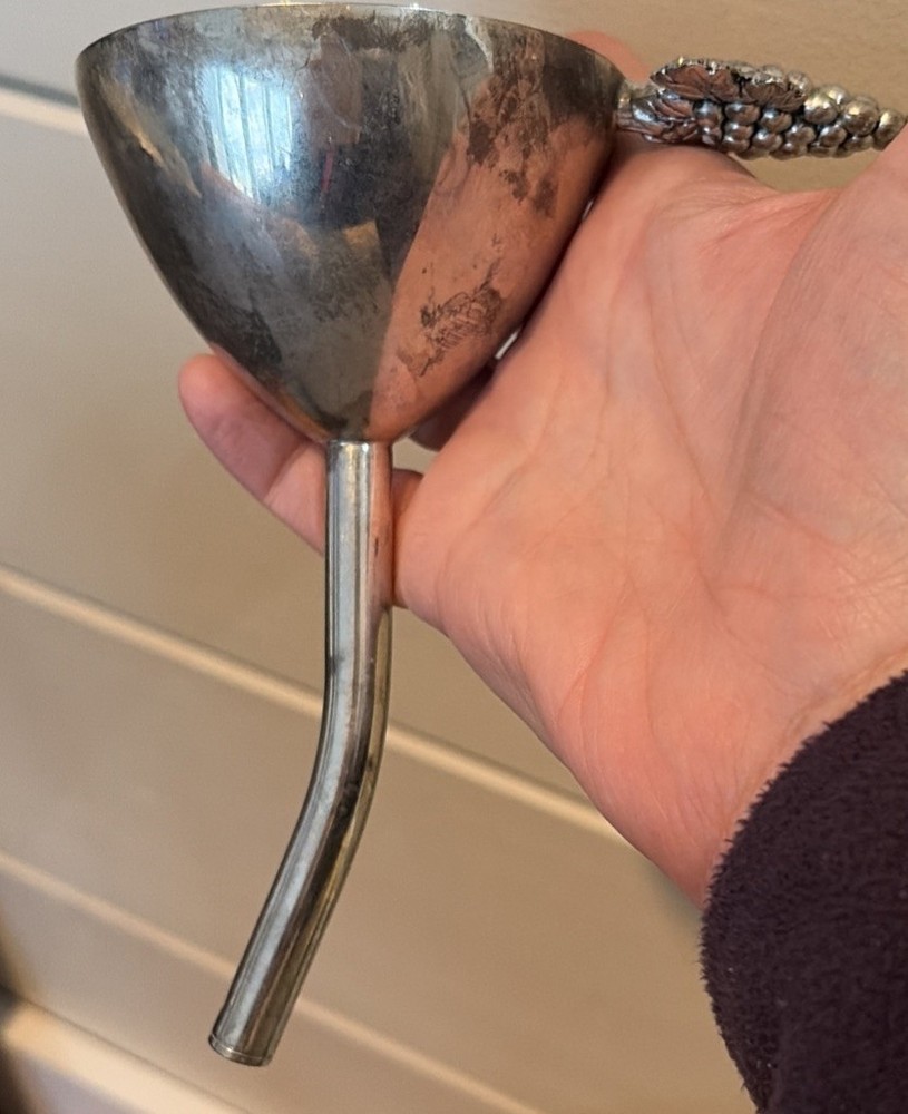 Silver Plated Wine Funnel W/Grape Handle Vintage 5.5”