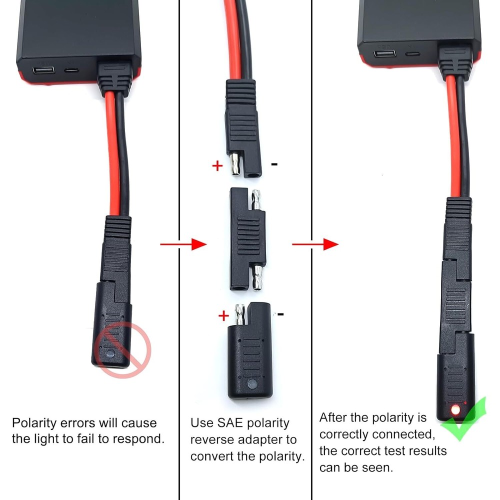 SAE Connector Harness Power Tester LED Indicator Quick Checker for Battery Solar