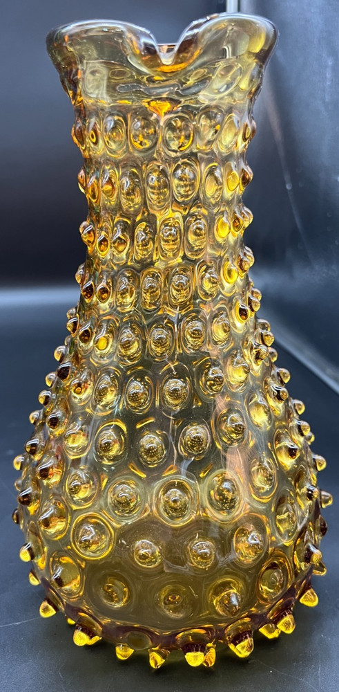 Tall Amber Hobnail Handle Pitcher 9"
