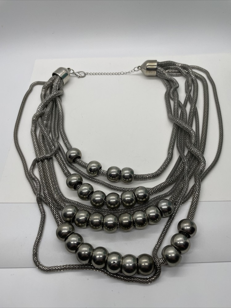 Vintage Multi Layer Silvertone Necklace