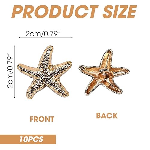 10PCS Tiny Starfish Shaped Shell Buttons, 0.79" x 0.79", Glittering Antiqued