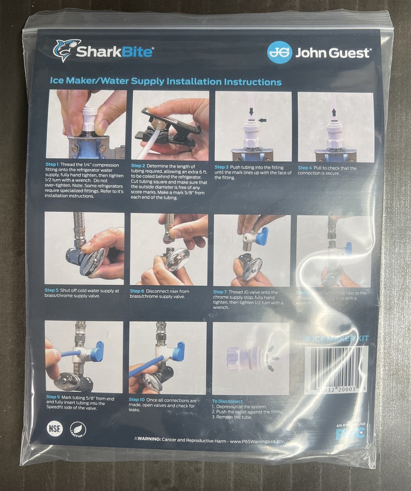 Shark bite John Guest Universal Ice Maker Connection Kit
