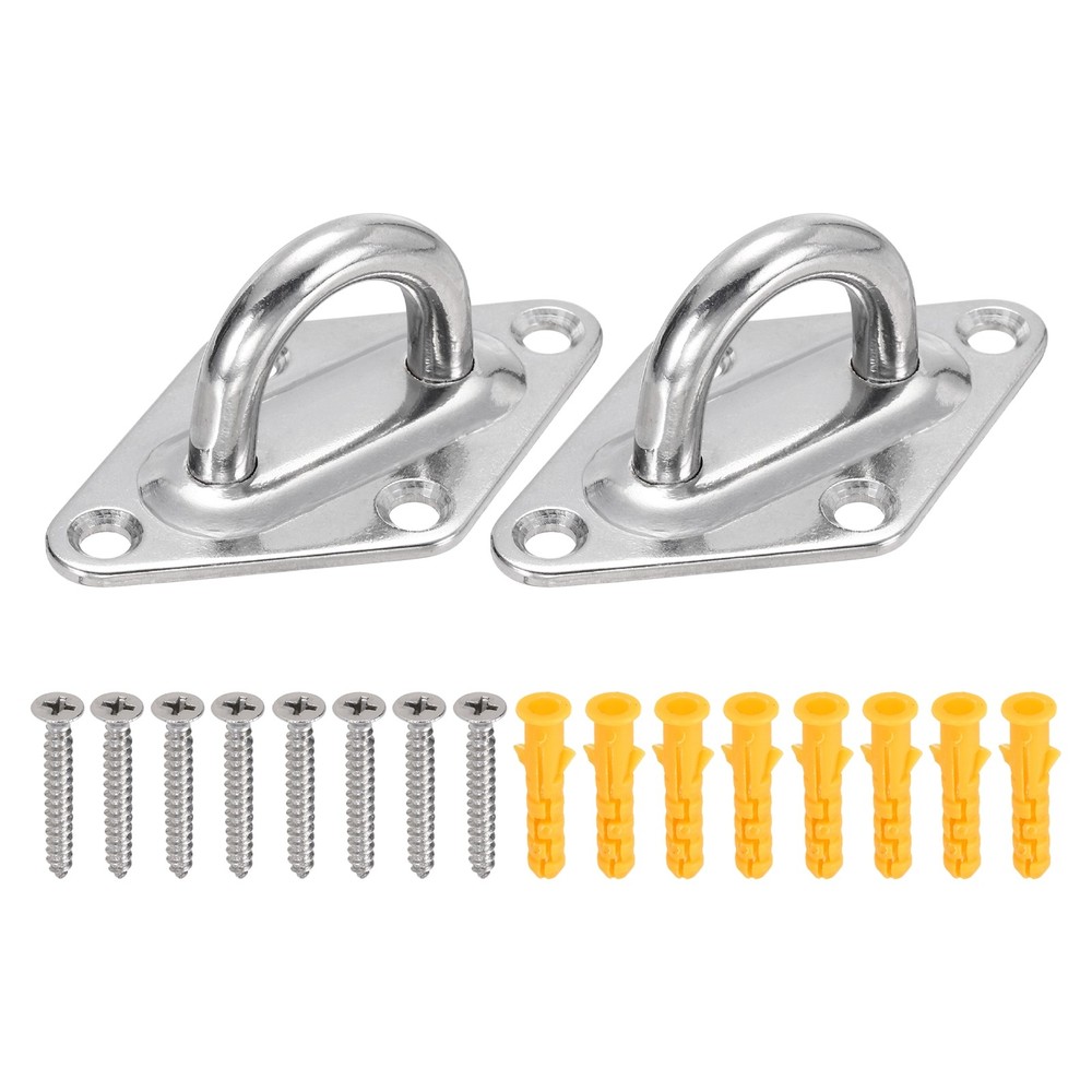 2Pcs M8 Eyelet Bracket Set Diamond Shaped Hook Plate and Hook, Silver