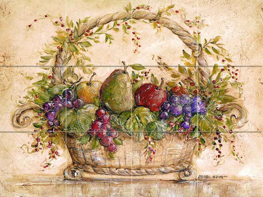 Mural Ceramic Grape Pear Basket Backsplash Tile #117