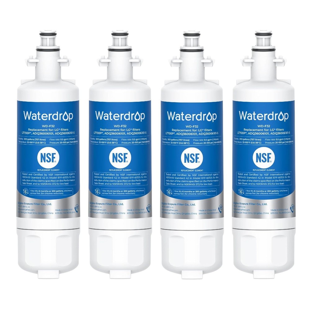 Waterdrop Refrigerator Water Filter, Replacement for LG® LT700P®, Pack of 4