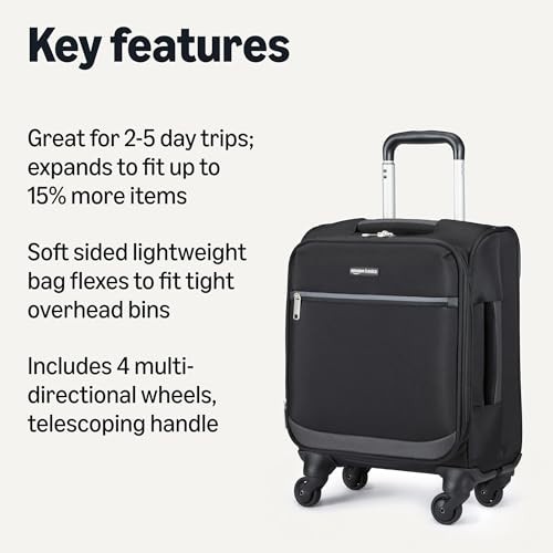 AMAZON BASICS LUGGAGE 18" SMALL CARRY-ON SOFTSIDE SUITCASE WITH WHEELS - BLACK