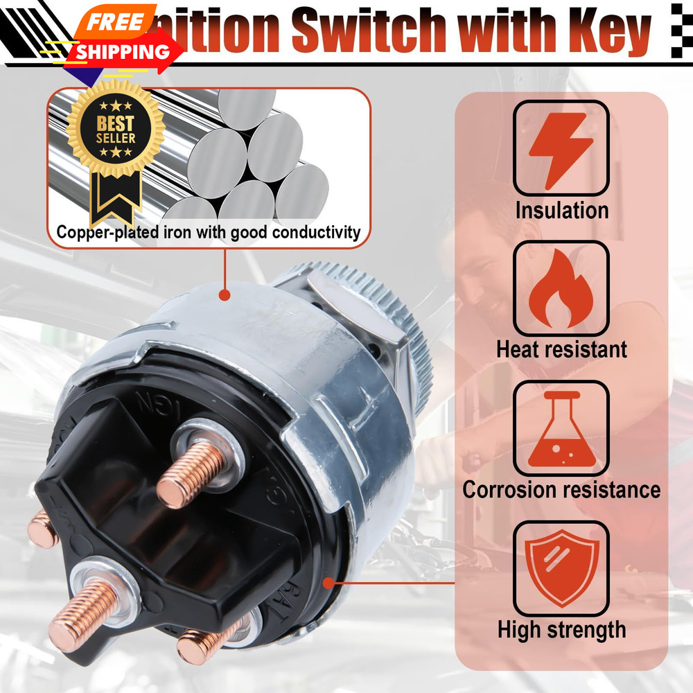 Ignition Switch with Key, Universal Key Switch, 12V 4 Position...