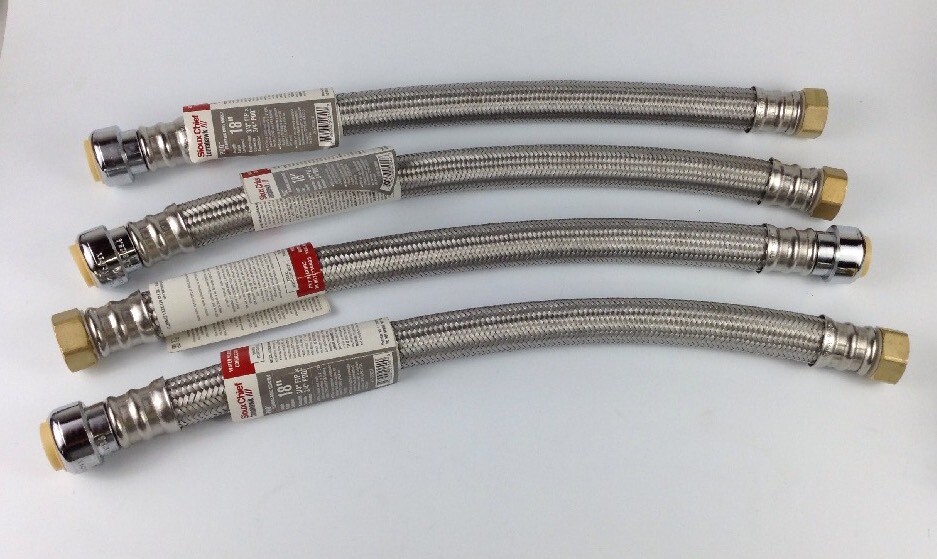 QTY 4 SIOUX CHIEF TOMAHAWK 3/4" FIT X 3/4" PDQ WATER HEATER CONNECTOR 18"  FS