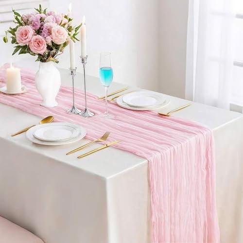 13.3FT TuTive Light Cheesecloth Table Runner Boho Gauze 1 Pack－13.3Ft Pink