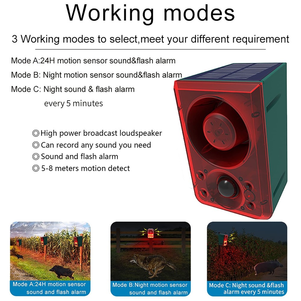 Solar Motion Sensor Sound Alarm for Outdoor- Adjustable Volume Recording Func...
