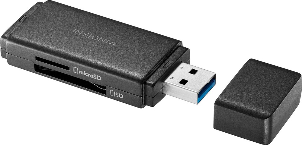 Insignia USB 3.0 SD microSD Memory Card Reader for Laptops Desktops Mac PC black