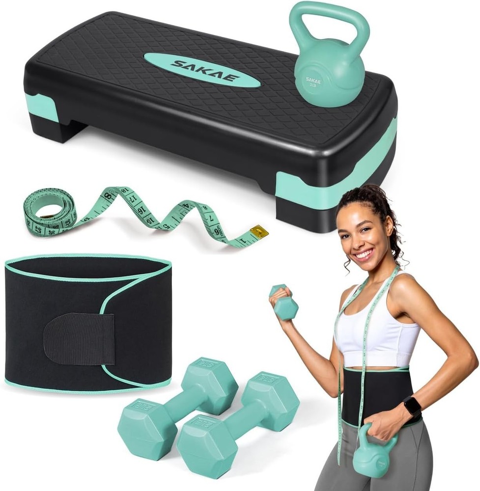 Adjustable Height Aerobic Stepper Set, Multiple Bundle Options with Dumbbells...