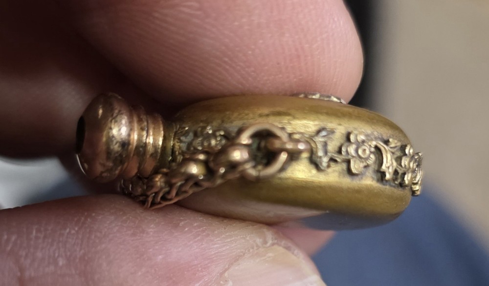 VINTAGE FLORAL MINI PERFUME BOTTLE MISSING STOPPER BRASS