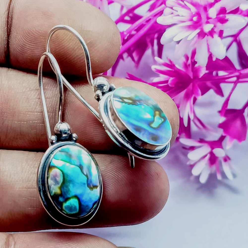 Abalone shell Gemstone Dangle Drop Earring 925 Sterling Silver Handmade Earring.