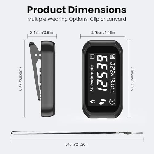 3D Pedometer for Walking,Accurate Step Counter & Calorie Tracker - Clip-On