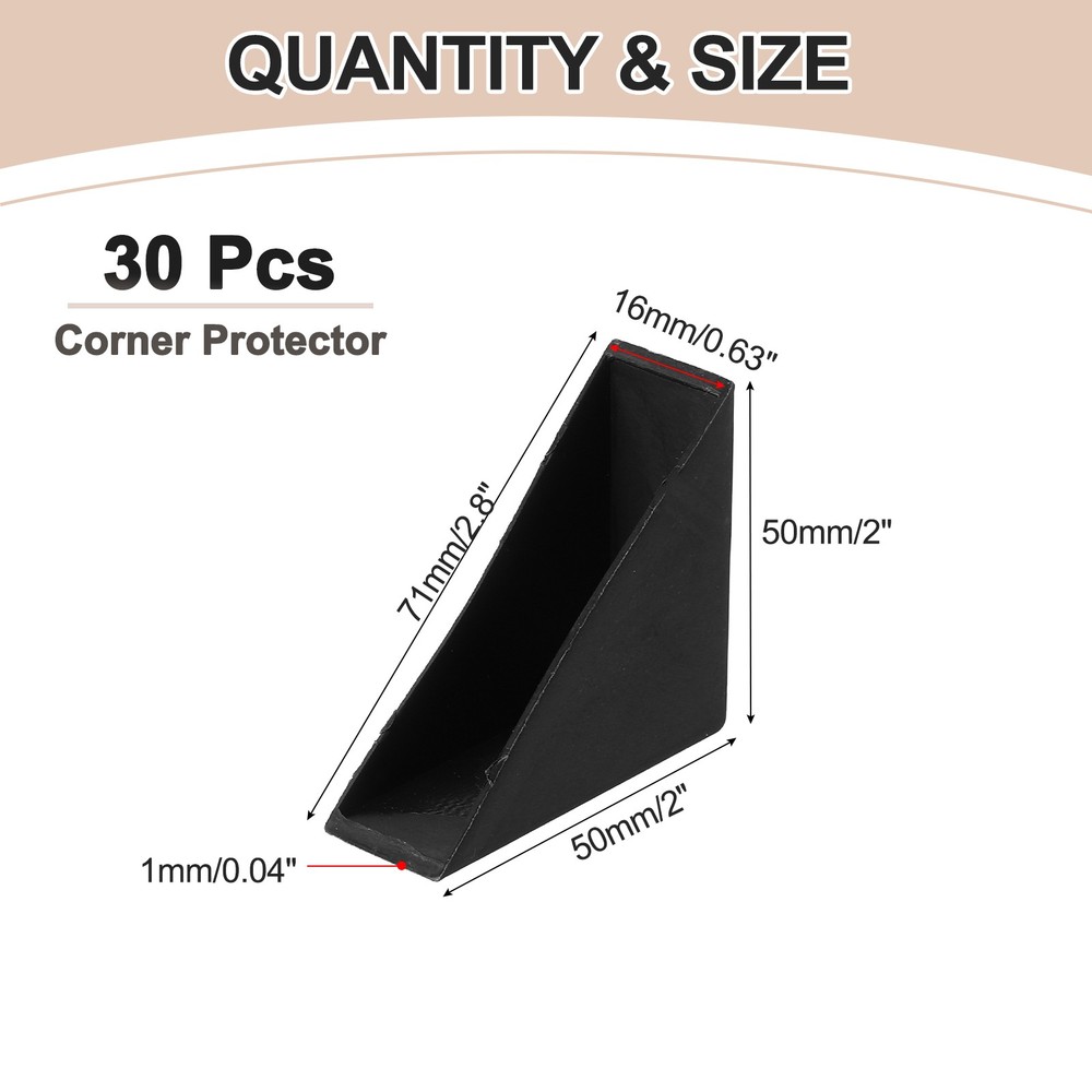 30Pcs 0.63x2in Plastic Right Angle Triangle Glass Table Corner Protector, Black