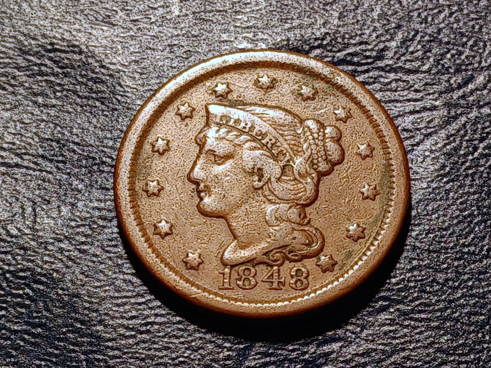 Very Fine 1848 Braided Hair Large Cent