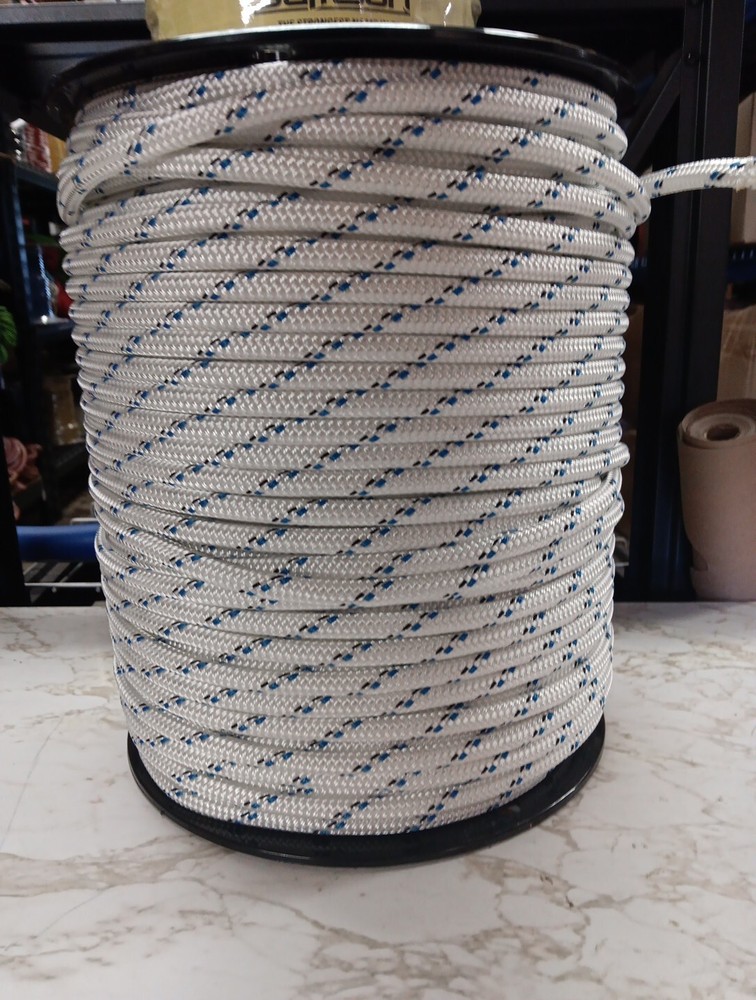 3/8 " x 600 ft. Double Braid-Yacht Braid Polyester Rope Spool. White W/Trace