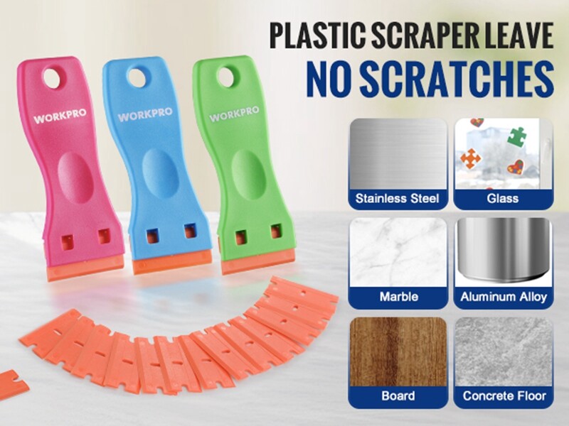 WORKPRO 3PC Plastic Razor Blade Scraper Remover Tool w/120PC Plastic Razor Blade