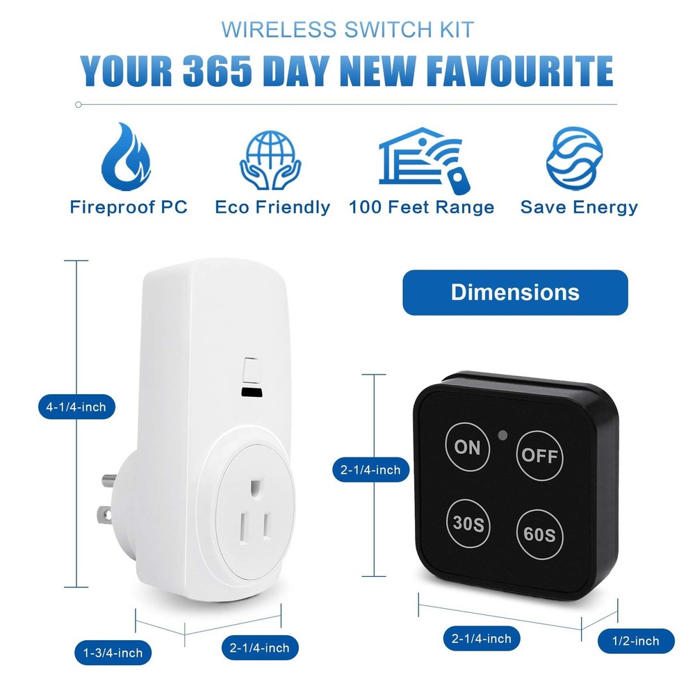 Garbage Disposal Wireless Switch Kit with 30s 60s Portable Timer Remote