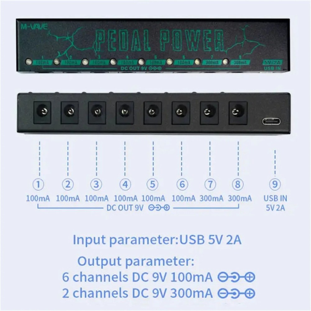 Isolated 8-Output Pedal Power Supply with USB-C Input and 9V DC Outputs