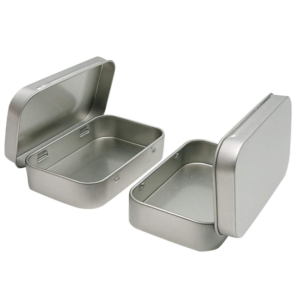 2 Pcs Metal Hinged Tin Box Container Mini Portable Small Storage Container Kit