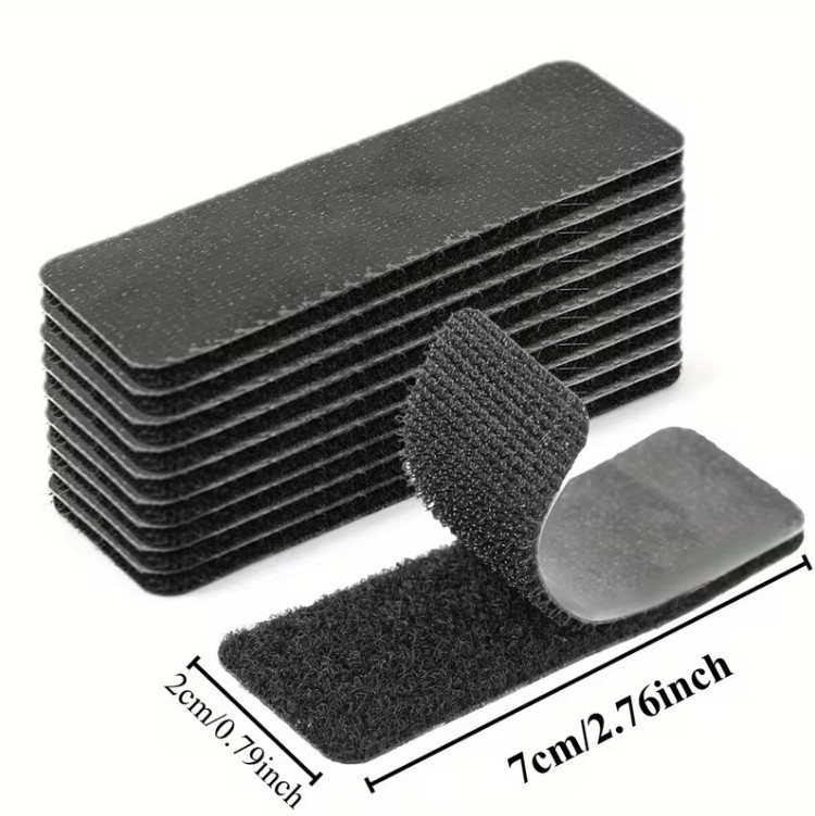 10 Pack Hook and Loop Self Adhesive Strips 10 Sets Black 2.75 Inch Long Set