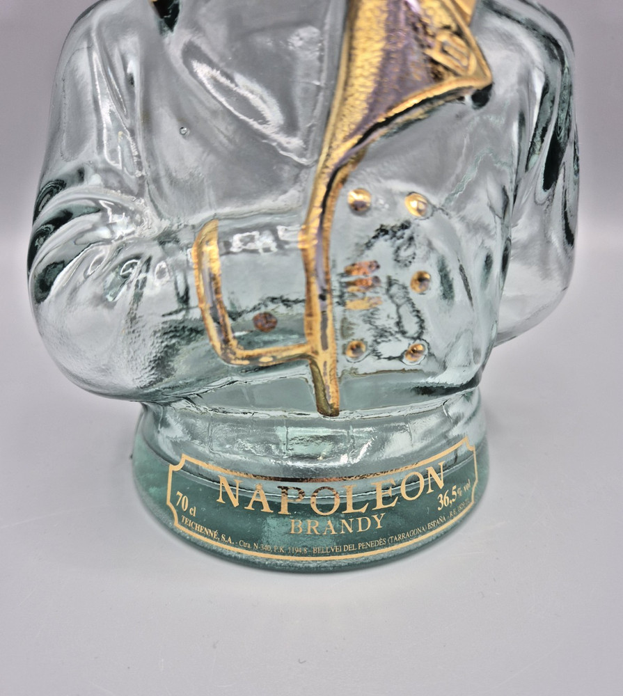 Napoleon Bust 70cl Glass Empty Brandy Bottle, Clear & Gold (JS3)