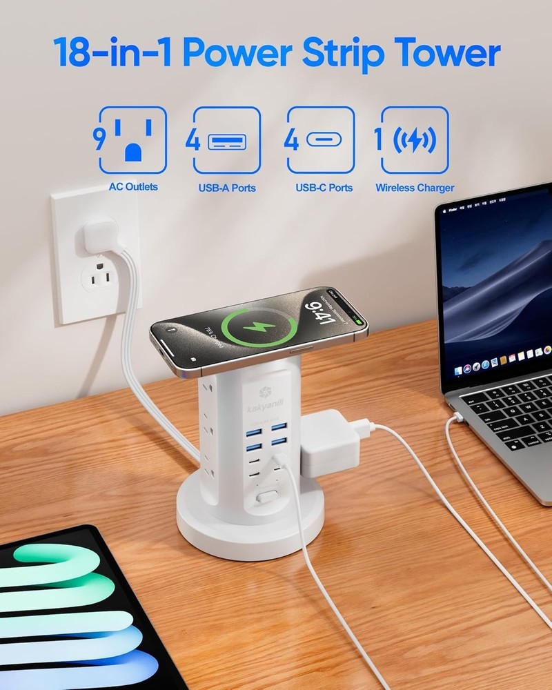 Vertical Power Strip Tower with USB - Surge Protector