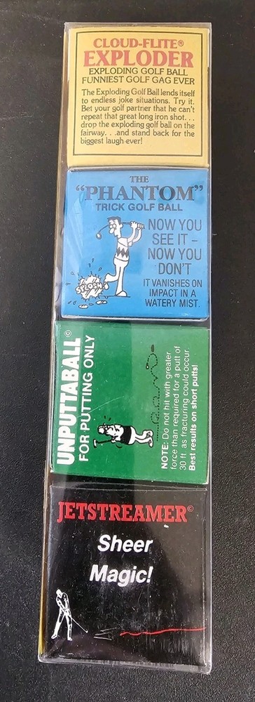4 TRICK GOLF BALLS 1 Unputtaball, 1 Jetstreamer, 1 Phantom Ball 1 Exploding