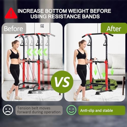 Power Tower Pull Up Bar,Pull-Up Rack Dip Station,Height Adjustable Multi Red