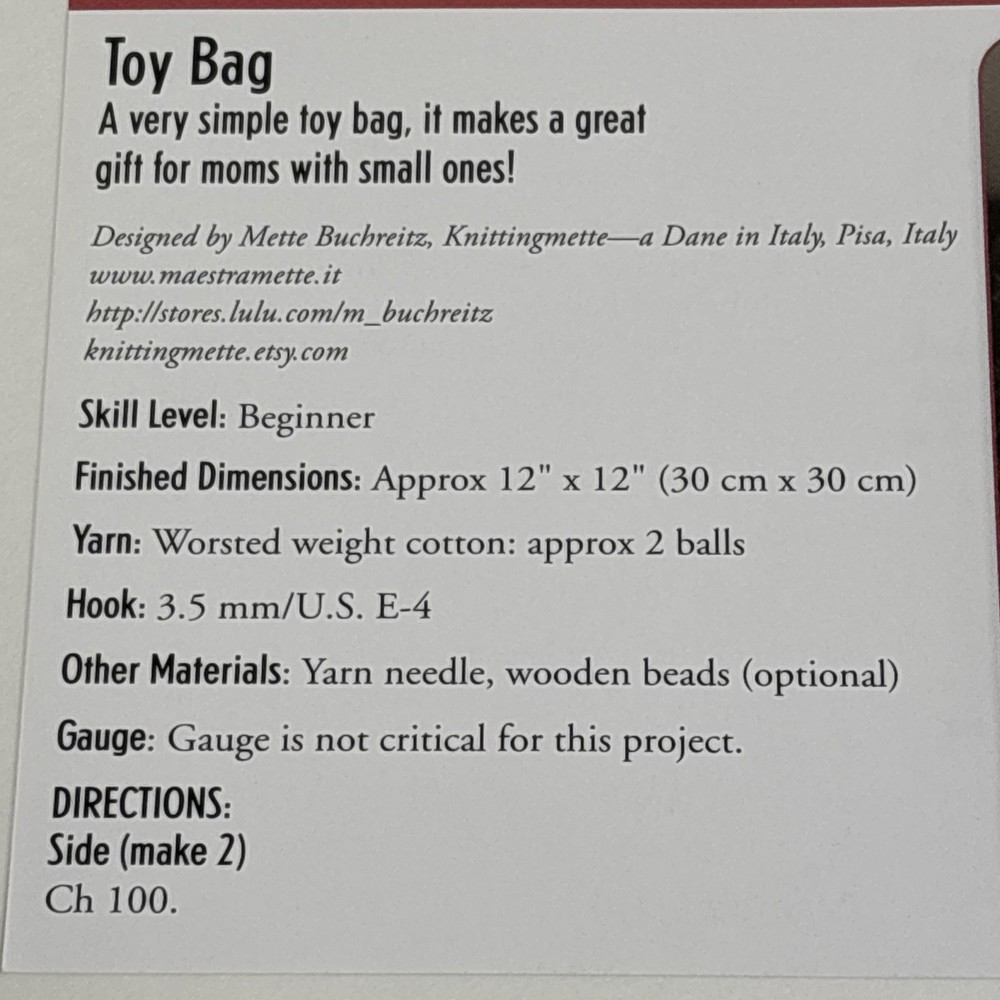 Toy Bag Crochet Pattern Cards Pages